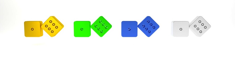 Colorful Game dice icon isolated on white background. Casino gambling. Minimalism concept. 3D render illustration