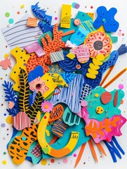 Obraz premium Vibrant Abstract Collage Art with Colorful Shapes and Patterns in Mixed Media Style