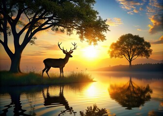 Serene Deer by the Tranquil Lake: Nature's Beauty Unveiled