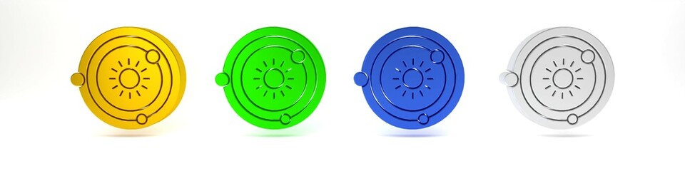 Colorful Solar system icon isolated on white background. The planets revolve around the star. Minimalism concept. 3D render illustration