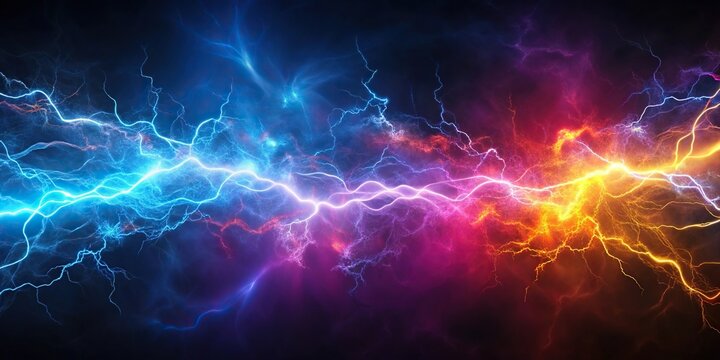 Aerial abstract background crackling with electrifying energy neon smoke