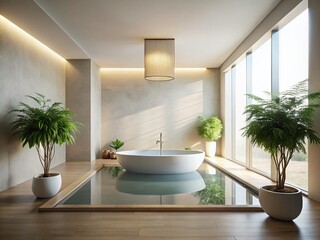 Fototapeta premium Serene Flotation Tank for Deep Relaxation in Minimalist Style – Tranquil and Inviting Environment