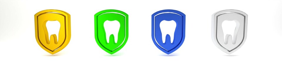 Colorful Dental protection icon isolated on white background. Tooth on shield logo icon. Minimalism concept. 3D render illustration