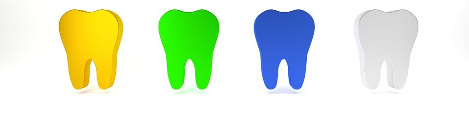 Colorful Tooth icon isolated on white background. Tooth symbol for dentistry clinic or dentist medical center and toothpaste package. Minimalism concept. 3D render illustration
