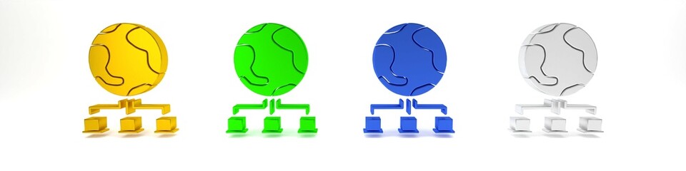 Colorful Computer network icon isolated on white background. Online gaming. Laptop network. Internet connection. Minimalism concept. 3D render illustration