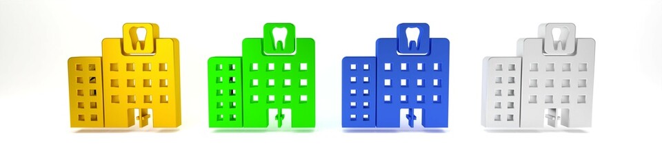 Colorful Dental clinic icon isolated on white background. Dentistry center symbol. Minimalism concept. 3D render illustration