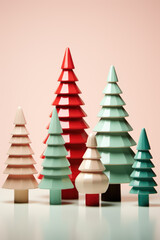 Fototapeta premium generated illustration of miniature Christmas trees, handcrafted with intricate ornaments.