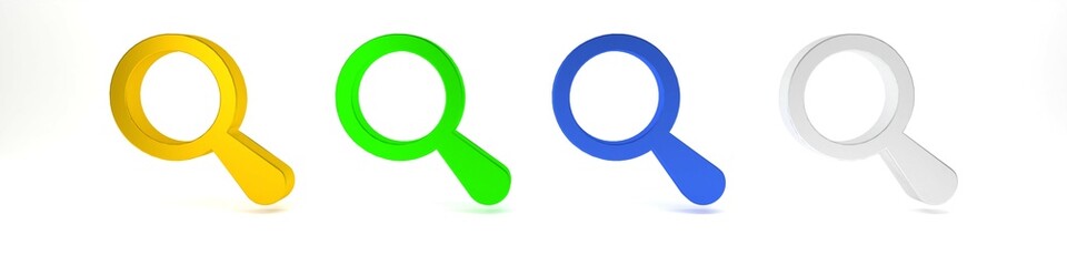 Colorful Magnifying glass icon isolated on white background. Search, focus, zoom, business symbol. Minimalism concept. 3D render illustration