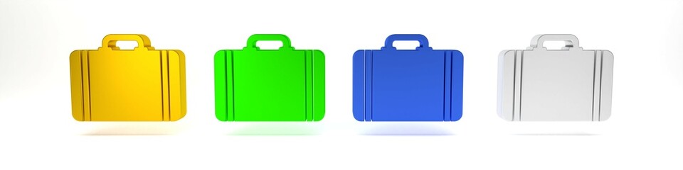 Colorful Suitcase for travel icon isolated on white background. Traveling baggage sign. Travel luggage icon. Minimalism concept. 3D render illustration