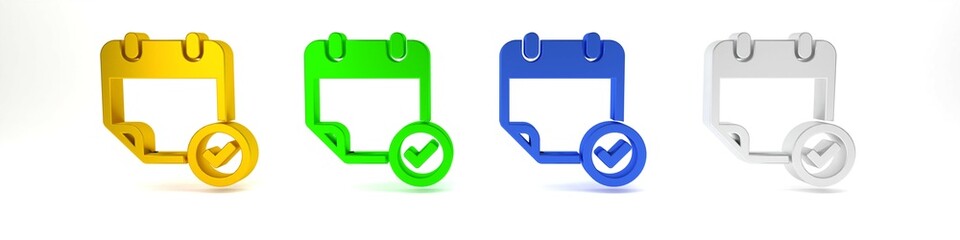 Colorful Calendar with check mark icon isolated on white background. Minimalism concept. 3D render illustration