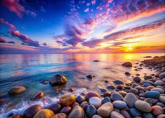 Serene Pastel Calm Seascape with Stones - Panoramic View of Tranquil Ocean