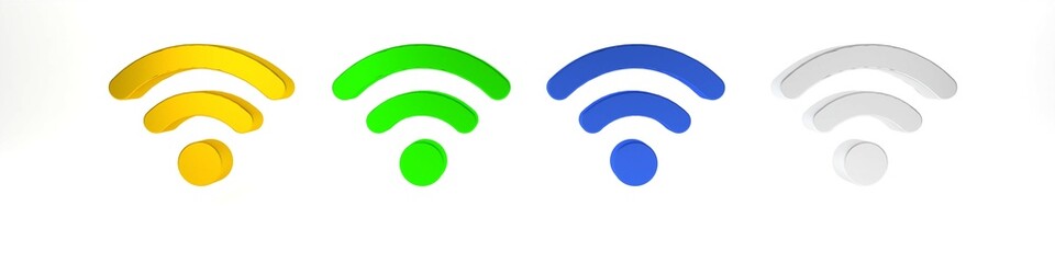 Colorful Wi-Fi wireless internet network symbol icon isolated on white background. Minimalism concept. 3D render illustration