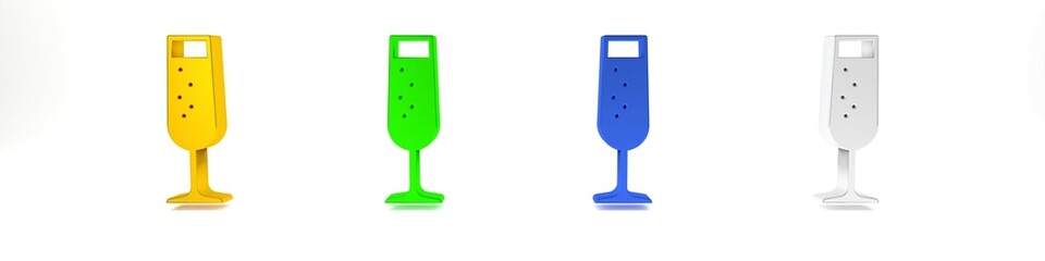 Colorful Glass of champagne icon isolated on white background. Minimalism concept. 3D render illustration