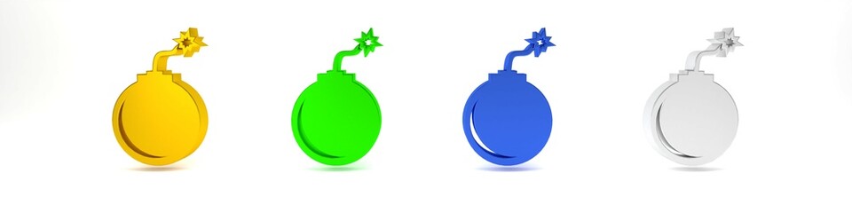 Colorful Bomb ready to explode icon isolated on white background. Minimalism concept. 3D render illustration