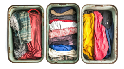 Dirty Laundry Stacked in Containers on a White Background Generative AI