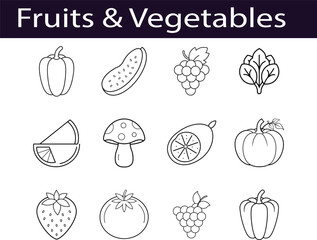 Fruits and Vegetables Line Art Illustrations