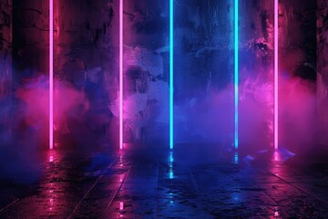 Neon Light Corridor Futuristic Room with Vibrant Lighting and couple romance  background 