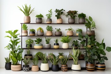 Various types of houseplants in pots on white background,ai generated