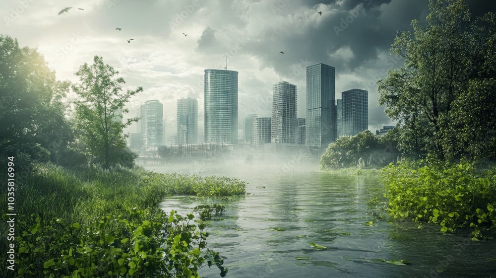 Poster climate resilience in urban planning, integrating green infrastructure and sustainable practices to 