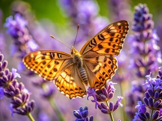 Obraz premium Silverwashed Fritillary Butterfly on Lavender Flower – Nature Documentary Photography
