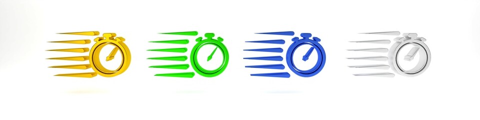 Colorful Stopwatch icon isolated on white background. Time timer sign. Chronometer sign. Minimalism concept. 3D render illustration