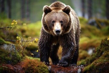 Fototapeta premium Wild brown bear adult male,ai generated