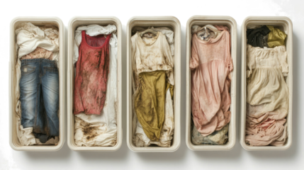 Dirty Laundry in Containers on a Clear Background Generative AI