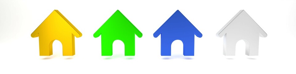 Colorful Dog house icon isolated on white background. Dog kennel. Minimalism concept. 3D render illustration