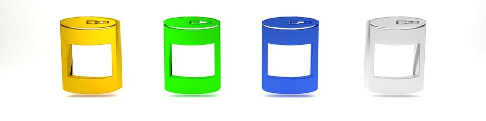 Colorful Canned food icon isolated on white background. Food for animals. Pet food can. Minimalism concept. 3D render illustration