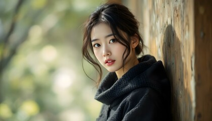 Naklejka premium マフラーを巻く若い女性