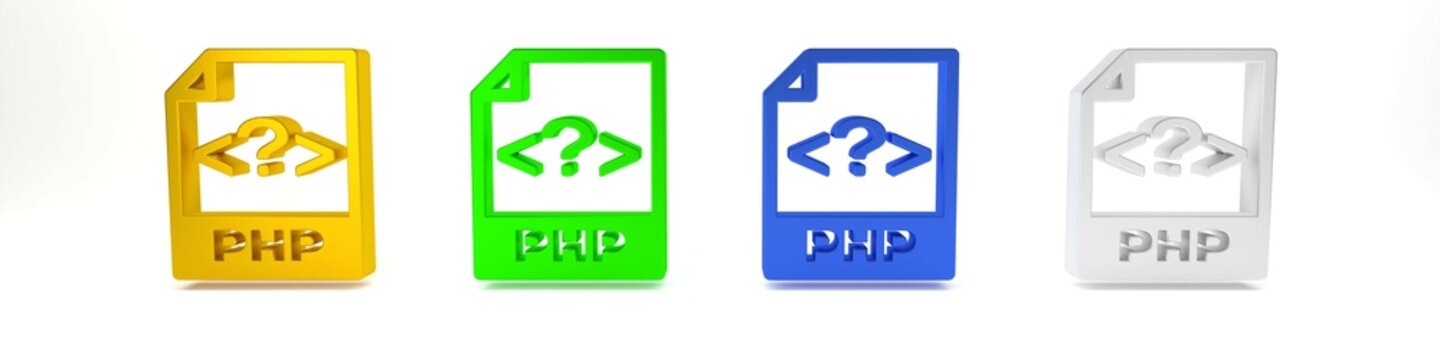 Colorful PHP file document. Download php button icon isolated on white background. PHP file symbol. Minimalism concept. 3D render illustration