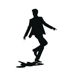 Fototapeta premium Silhouette of stylish man dancing in motion isolated on white background