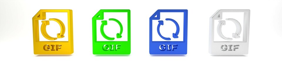 Colorful GIF file document. Download gif button icon isolated on white background. GIF file symbol. Minimalism concept. 3D render illustration