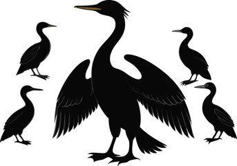 cormorant silhouette vector illustration.