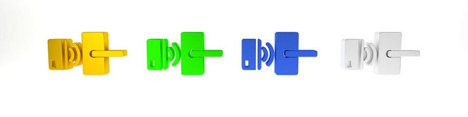 Colorful Digital door lock with wireless technology for unlock icon isolated on white background. Door handle sign. Security smart home. Minimalism concept. 3D render illustration