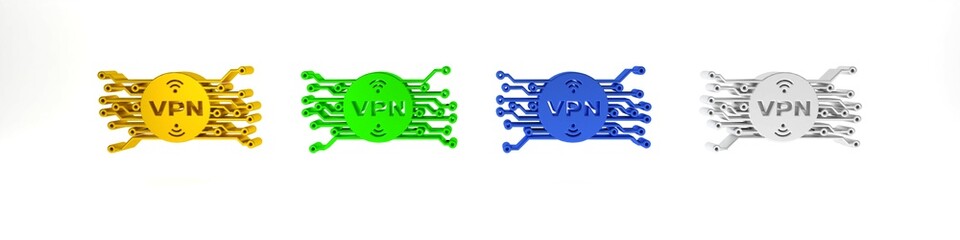 Colorful VPN in circle with microchip circuit icon isolated on white background. Minimalism concept. 3D render illustration