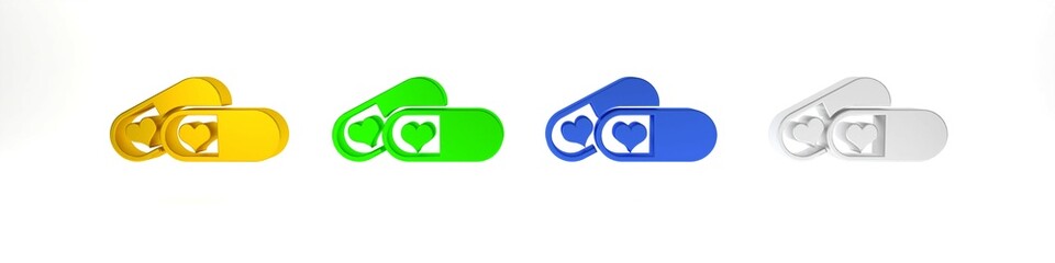 Colorful Pills for potency, aphrodisiac icon isolated on white background. Sex pills for men and women. Minimalism concept. 3D render illustration