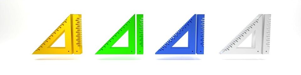Colorful Triangular ruler icon isolated on white background. Straightedge symbol. Geometric symbol. Minimalism concept. 3D render illustration