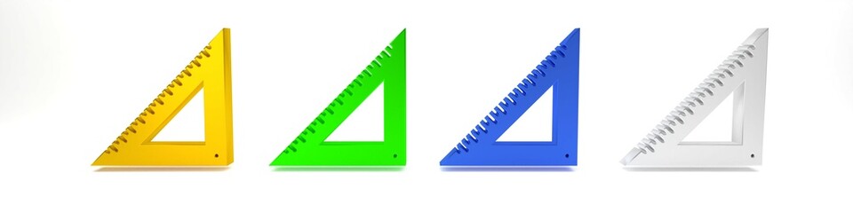 Colorful Triangular ruler icon isolated on white background. Straightedge symbol. Geometric symbol. Minimalism concept. 3D render illustration