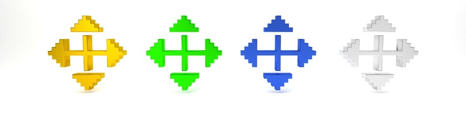 Colorful Pixel arrows in four directions icon isolated on white background. Cursor move sign. Minimalism concept. 3D render illustration