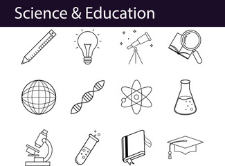 Science Education Icons: Knowledge, Discovery, Learning