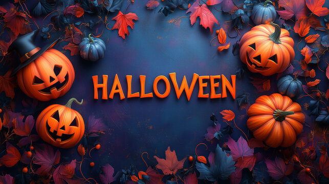 cartoon-style banner text Halloween, for children, kindergarten school, with playful pumpkins and friendly ghosts