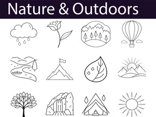 Obraz premium Nature Outdoors Line Art Icon Set Design