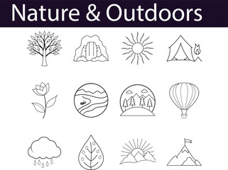 Nature Outdoors Line Art Icon Set Design