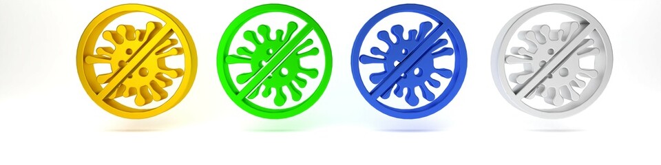 Colorful Stop virus, bacteria, germs and microbe icon isolated on white background. Antibacterial and antiviral defence, protection infection. Minimalism concept. 3D render illustration