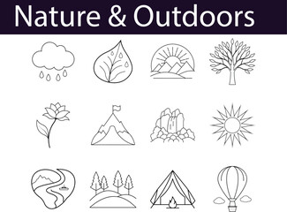 Nature Outdoors Line Art Icon Set Design
