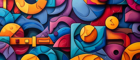 Obraz premium Vibrant abstract composition exploring the interplay of colorful shapes and textures in modern art