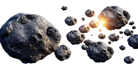 dark meteor asteroid belt isolated on white background.AI GENERATED