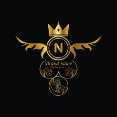 creative  new latter n logo design  and latter  initial logo. n monogram latter logo , golden  new n logo design with black color ,new template design