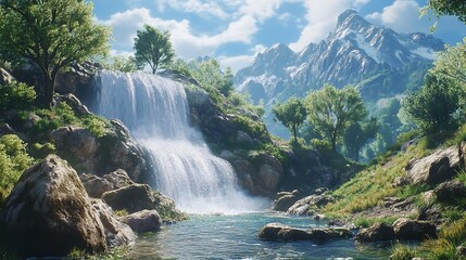Fototapeta premium Beautiful Landscape with Waterfalls 8K Realistic